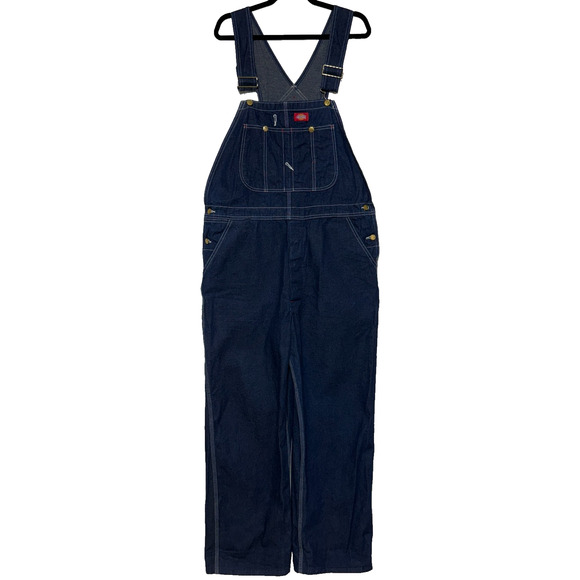 Dickies Bib Overalls Mens 38X30 Blue Denim Carpenter Workwear Chores Farmer - Picture 1 of 8